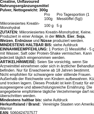 Produktetikett — Creatine, Unflavoured - 300 grams