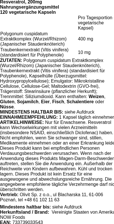 Produktetikett — Resveratrol, 200mg - 120 vcaps