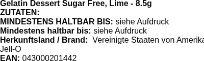 Produktetikett — Sugar Free Gelatin Dessert, Lime - 8.5 grams
