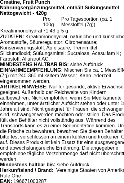 Produktetikett — Creatine, Blue Raspberry - 210 grams