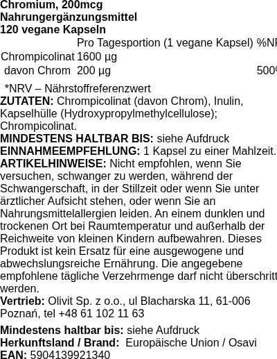Produktetikett — Chromium, 200mcg - 120 vegan caps