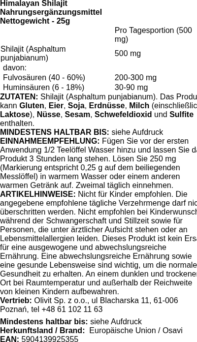 Produktetikett — Himalayan Shilajit - 25 grams