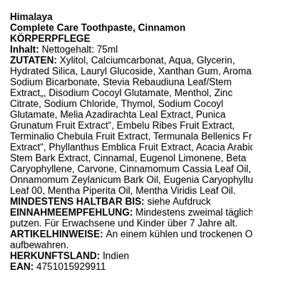 Complete Care Toothpaste, Cinnamon - 75 ml.