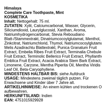 Complete Care Toothpaste, Mint - 75 ml.