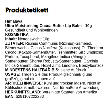 Ultra Moisturising Cocoa Butter Lip Balm - 10 grams
