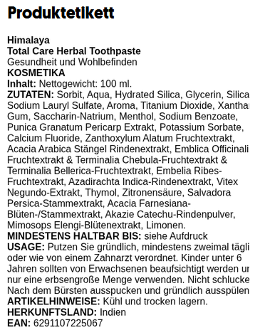 Total Care Herbal Toothpaste - 100 ml.