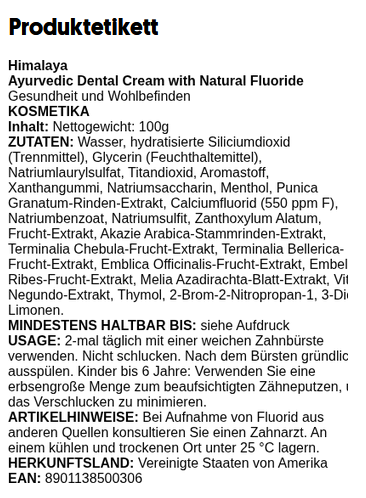 Ayurvedic Dental Cream with Natural Fluoride - 100 grams
