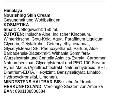 Nourishing Skin Cream - 150 ml.