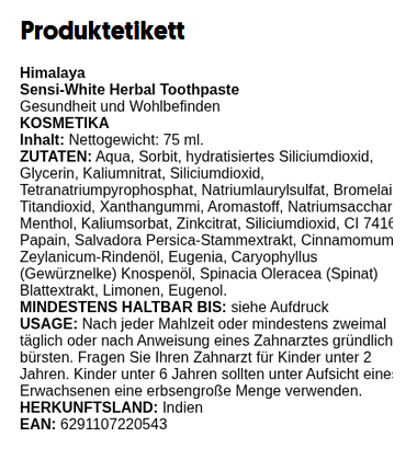 Sensi-White Herbal Toothpaste - 75 ml.