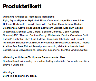 Whitening Antiplaque Toothpaste Curcuma + Coconut Oil, Mint - 75ml.