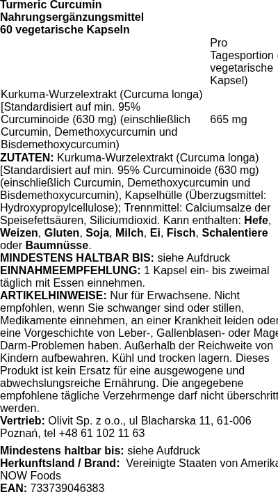 Produktetikett — Turmeric Curcumin - 60 vcaps
