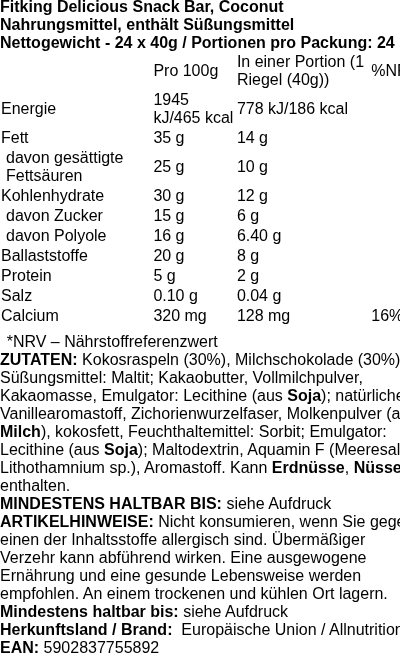 Produktetikett — Fitking Delicious Snack Bar, Caramel Peanut (EAN 5902837755908) - 24 x 40g