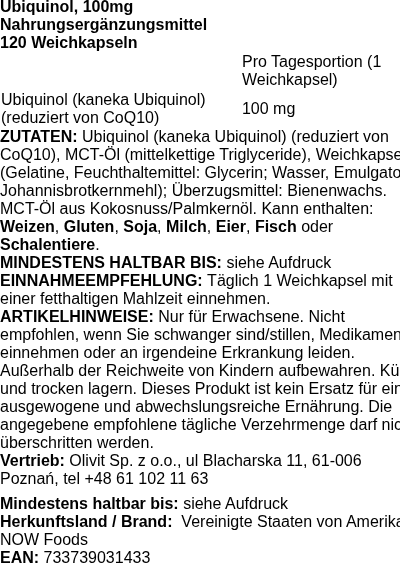Produktetikett — Ubiquinol, 100mg - 120 softgels
