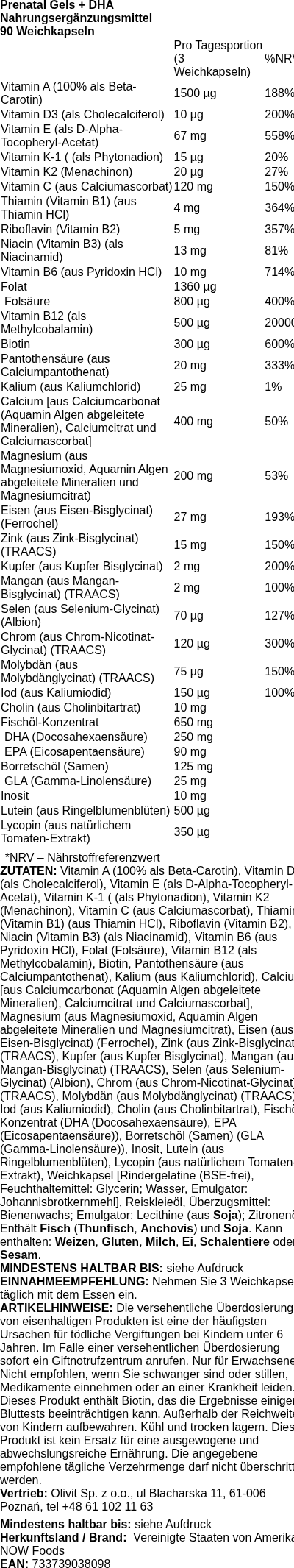 Produktetikett — Prenatal Gels + DHA - 90 softgels