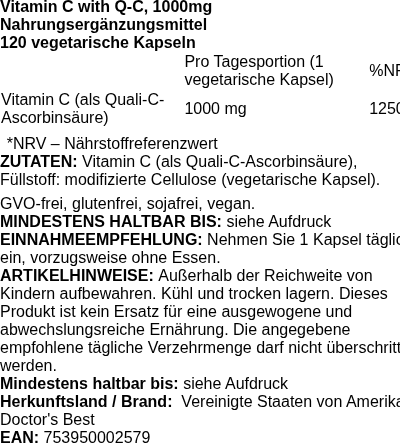Produktetikett — Vitamin C with Q-C, 1000mg - 120 vcaps