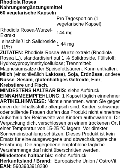 Produktetikett — Rhodiola Rosea - 60 caps
