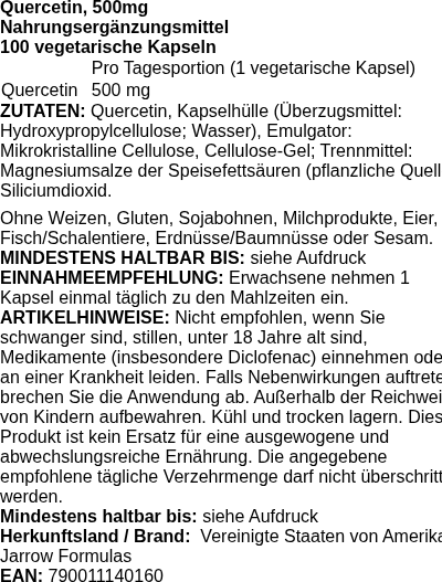 Produktetikett — Quercetin, 500mg - 100 vcaps