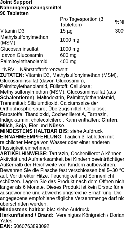 Produktetikett — Joint Support - 90 tablets