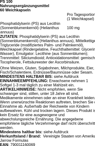 Produktetikett — PS 100 - 60 softgels
