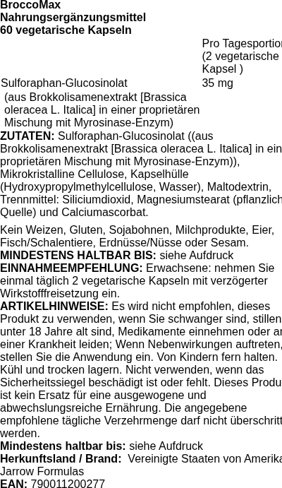 Produktetikett — BroccoMax - 60 vcaps