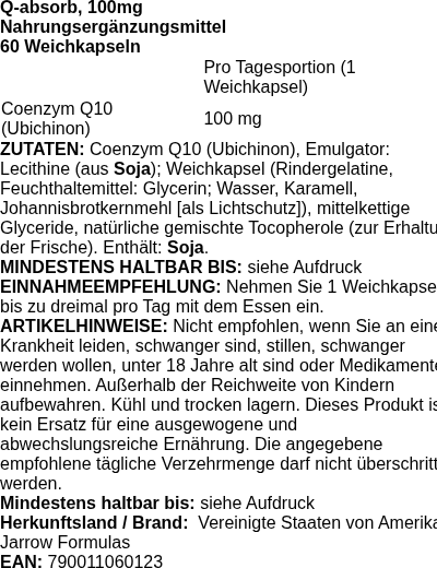 Produktetikett — Q-absorb, 100mg - 60 softgels
