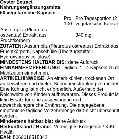 Produktetikett — Oyster Extract - 60 vcaps