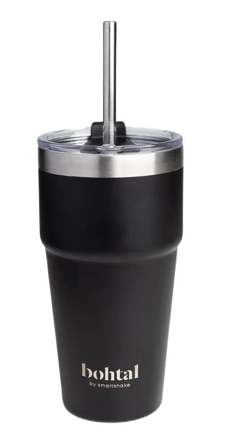 Bohtal Double Insulated Travel Mug with Straw, Black - 600ml. - MioVita