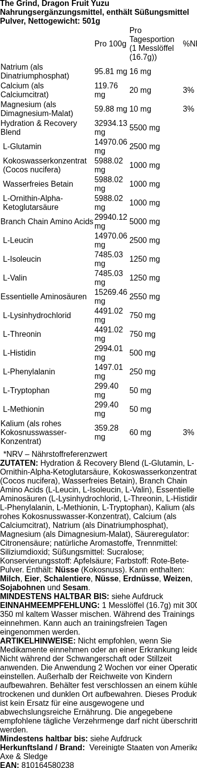 Produktetikett — The Grind, Dragon Fruit Yuzu - 501 grams