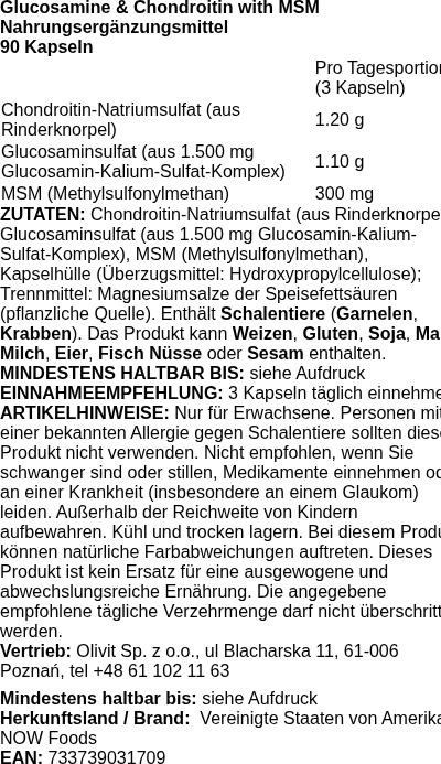 Produktetikett — Glucosamine & Chondroitin with MSM - 90 caps