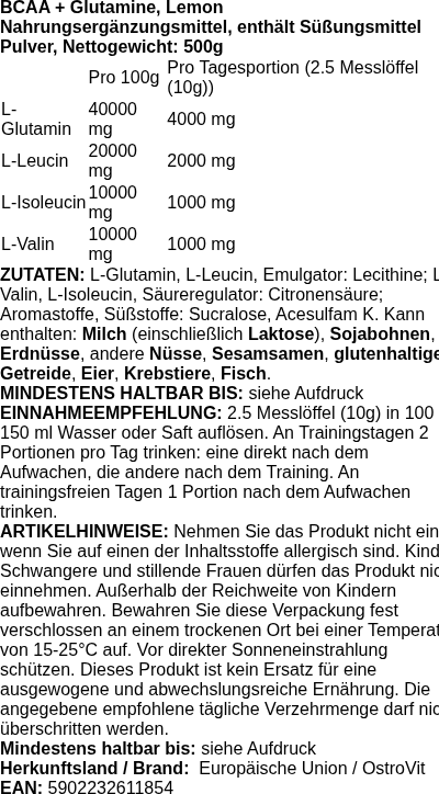 Produktetikett — BCAA + Glutamine, Orange - 200 grams