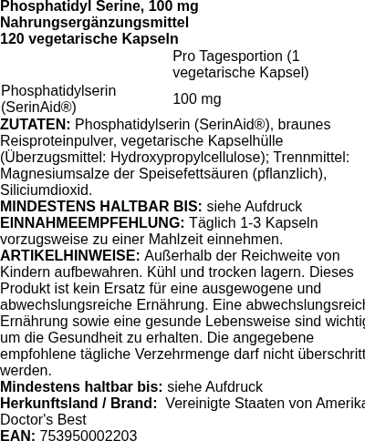 Produktetikett — Phosphatidyl Serine, 100mg - 120 vcaps
