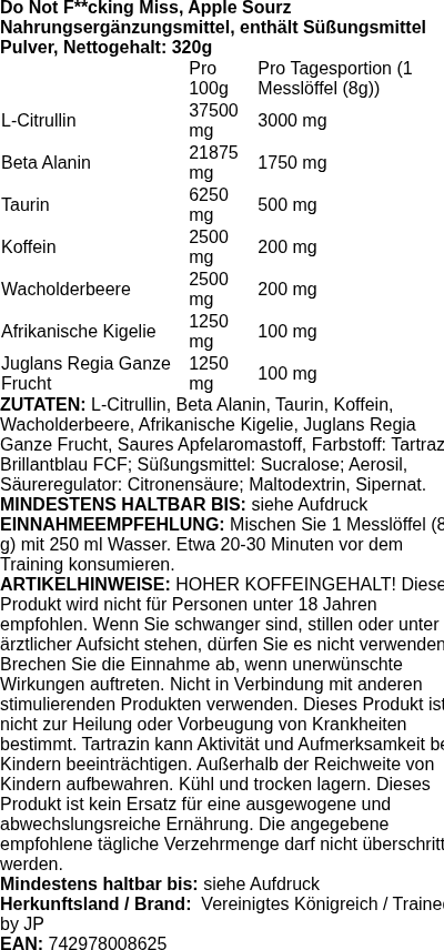 Produktetikett — Do Not F**cking Miss, Apple Sourz - 320 grams