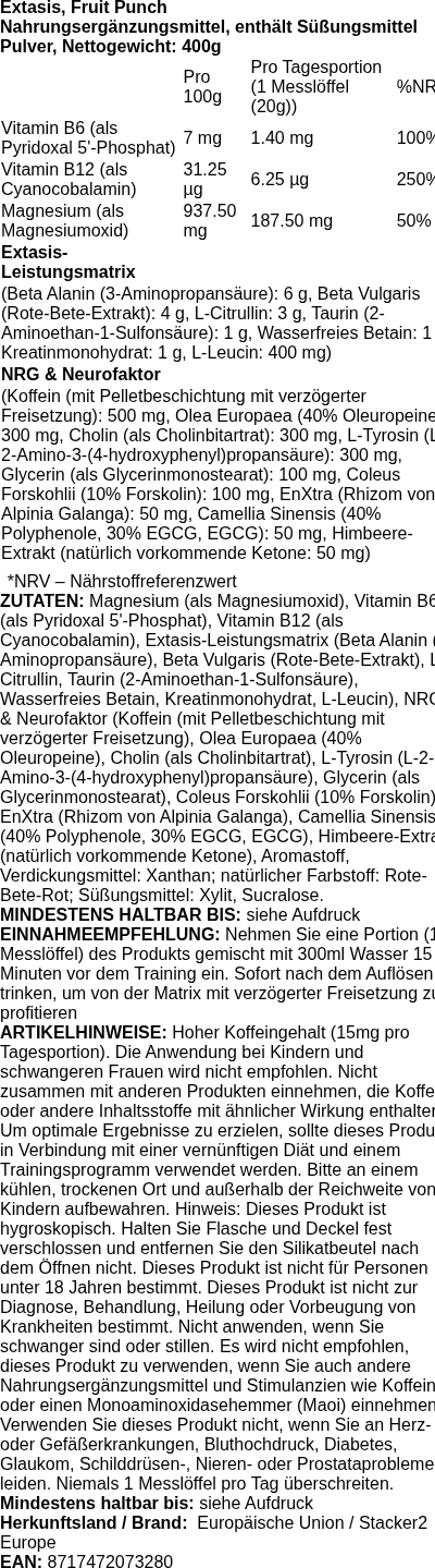Produktetikett — Extasis, Cherry Blaze - 400 grams