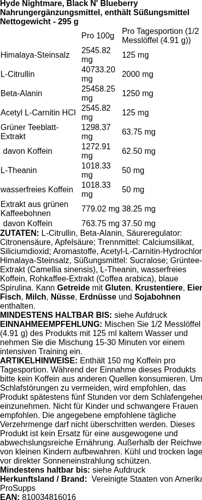 Produktetikett — Hyde Nightmare, Black N' Blueberry - 294.6 grams