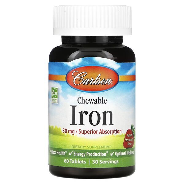 Chewable Iron ( Eisen ) , 30mg Strawberry (EAN 88395559105) - 60 tablets - VitaeSupps