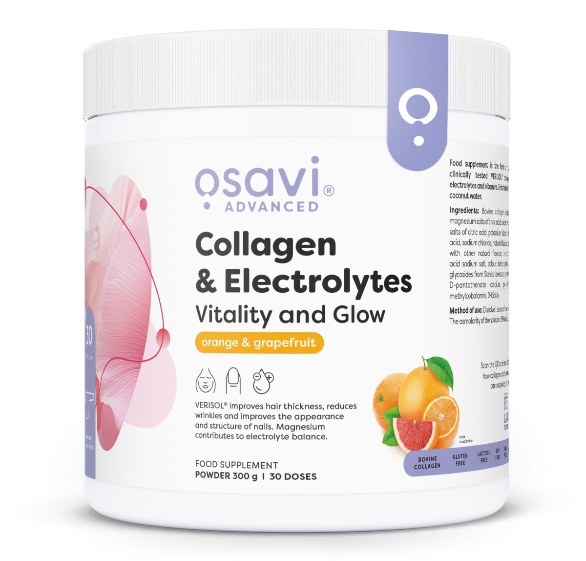 Collagen & Electrolytes Vitality and Glow, Orange & Grapefruit - 300 grams - VitaeSupps