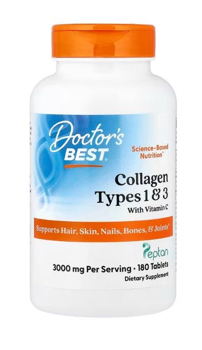 Collagen Types 1 and 3 with Peptan and Vitamin C, 3000mg - 180 tablets - VitaeSupps