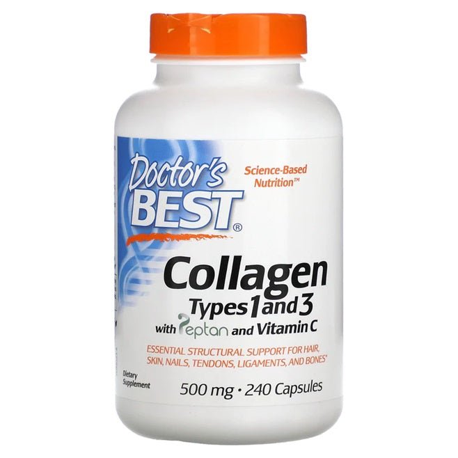 Collagen Types 1 and 3 with Peptan and Vitamin C, 500mg - 240 caps - VitaeSupps