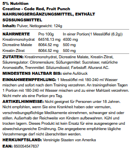 Creatine - Code Red, Fruit Punch - 124 grams - VitaeSupps
