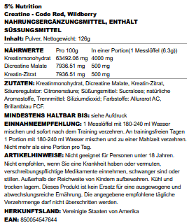 Creatine - Code Red, Wildberry - 126 grams - VitaeSupps
