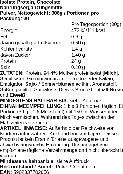 Produktetikett — Isolate Protein, Blueberry - 908 grams