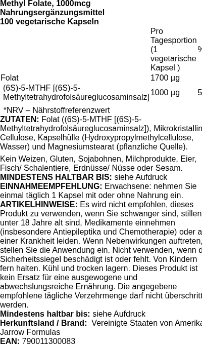 Produktetikett — Methyl Folate, 1000mcg - 100 vcaps