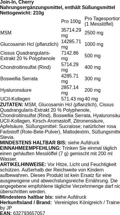 Produktetikett — Join-In, Cherry - 210 grams