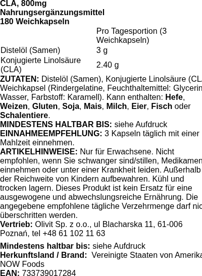 Produktetikett — CLA, 800mg - 180 softgels