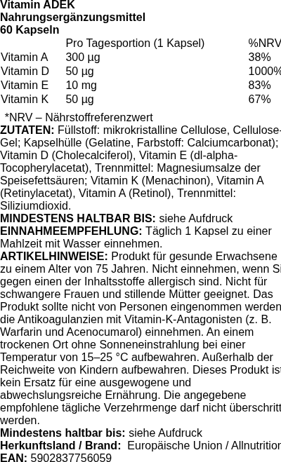 Produktetikett — Vitamin ADEK - 60 caps