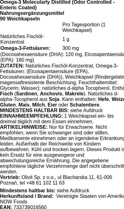 Produktetikett — Omega-3 Enteric Coated - 90 softgels