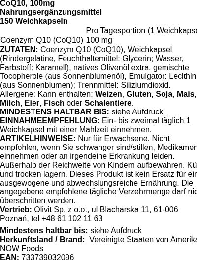 Produktetikett — CoQ10, 100mg - 150 softgels