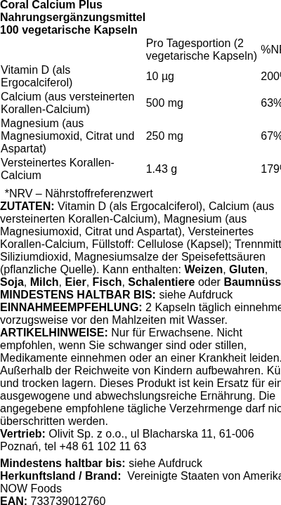 Produktetikett — Coral Calcium Plus - 100 vcaps