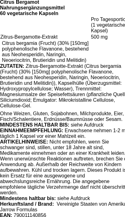 Produktetikett — Citrus Bergamot - 60 vcaps