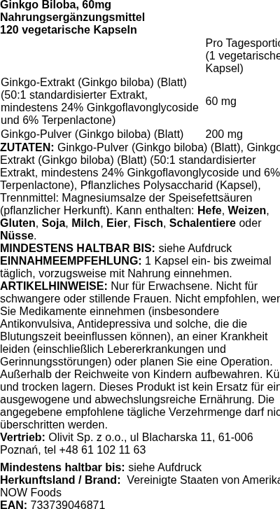 Produktetikett — Ginkgo Biloba, 60mg - 120 vcaps